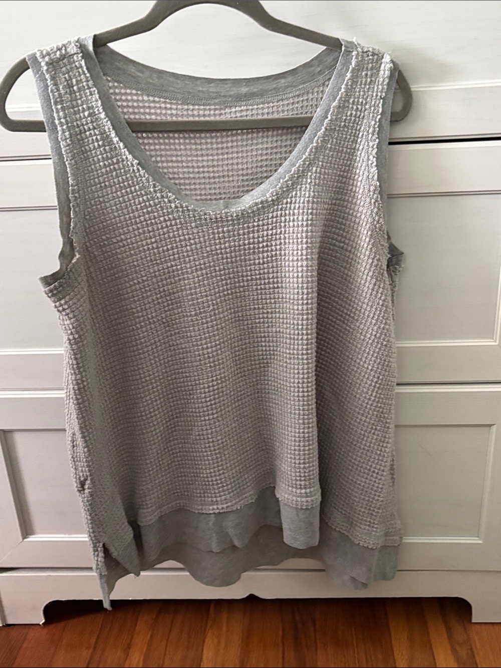 Light Gray Waffle Tank Top - Relaxed Sleeveless Layering Tank